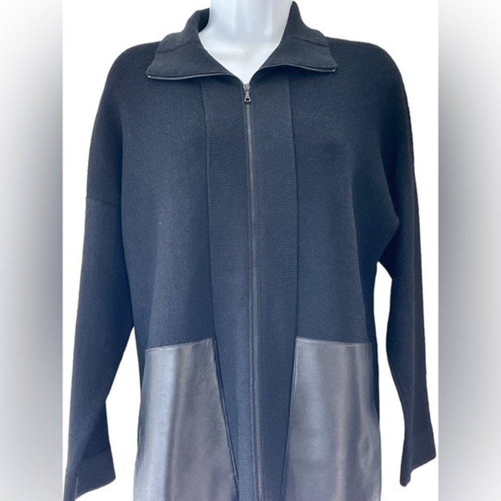 Knit cardigan zip leather Barbara Wells Studio